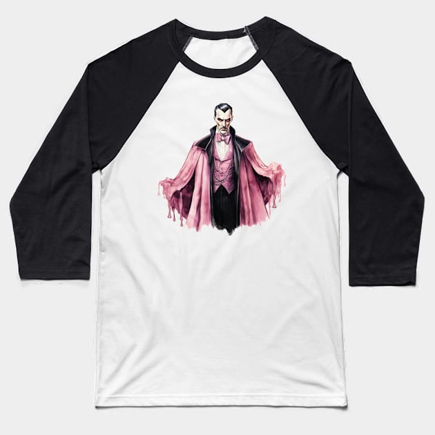 Pink Halloween Dracula Baseball T-Shirt by Chromatic Fusion Studio